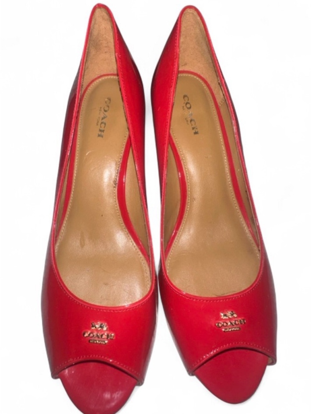 Coach Red Leather Peep-Toe Pumps